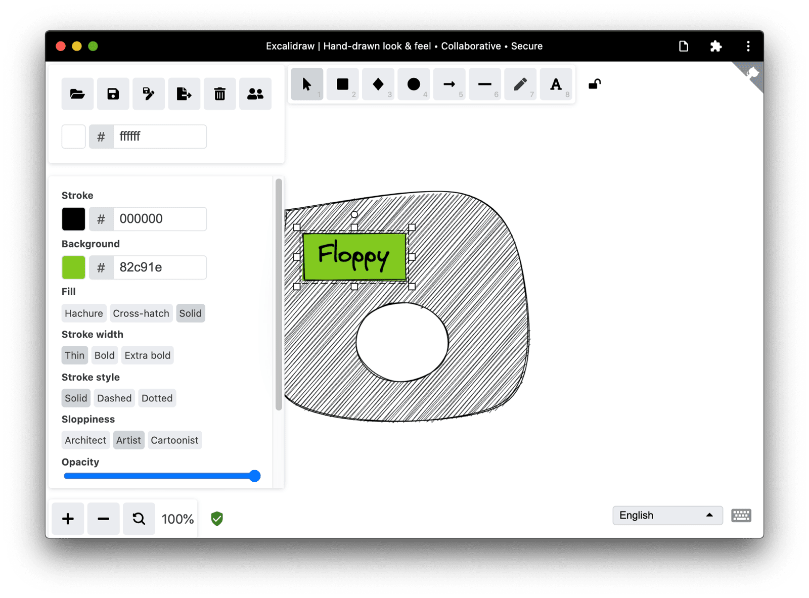 Zmodyfikowany rysunek Excalidraw w Chrome na pulpicie.