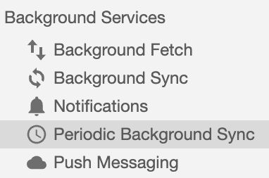 El panel Application muestra la sección Periodic Background Sync