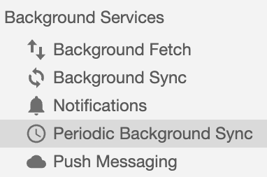 「Application」面板顯示「Periodic Background Sync」區段