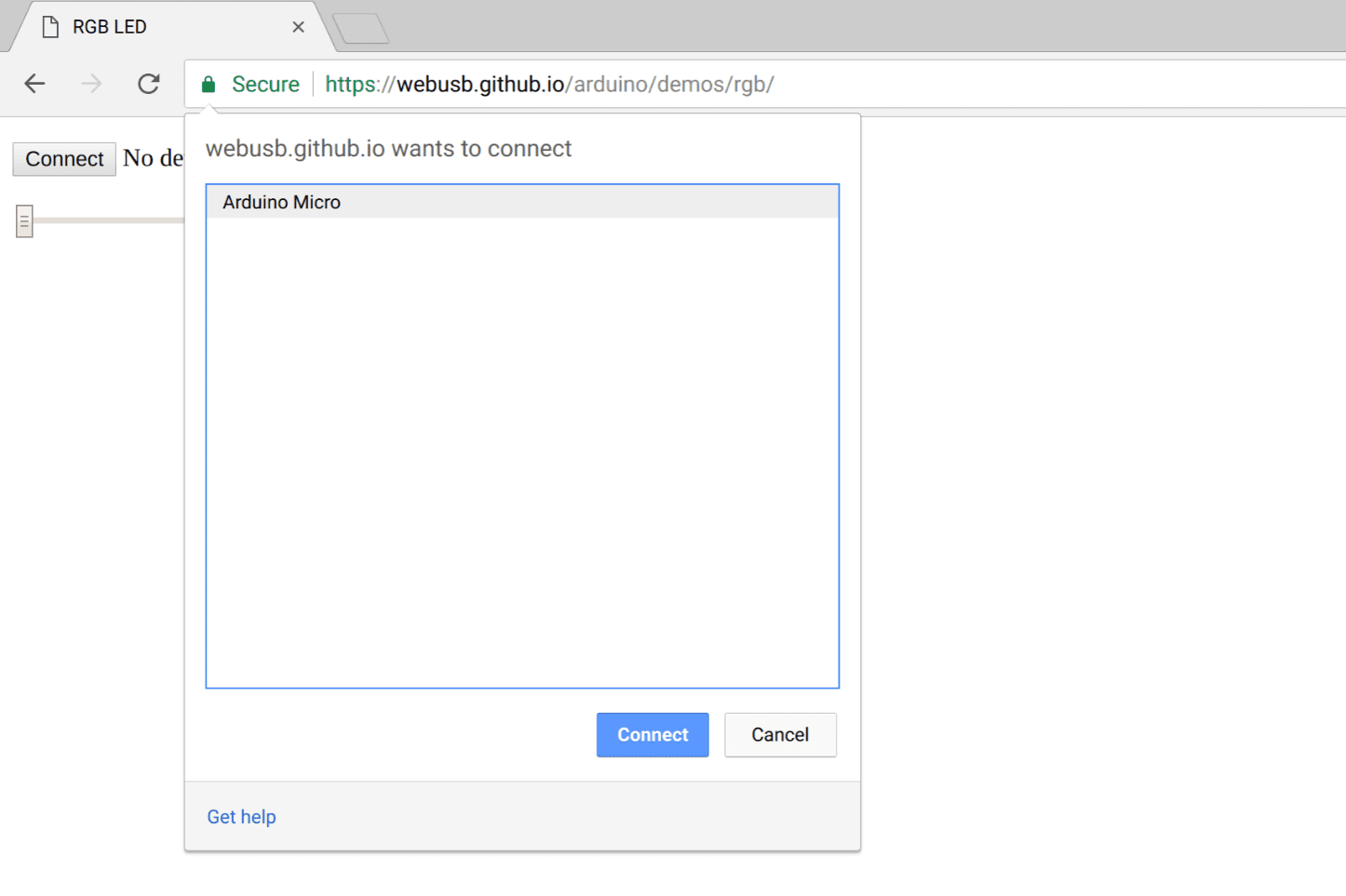 Chrome में यूएसबी डिवाइस के लिए उपयोगकर्ता को दिखने वाले प्रॉम्प्ट का स्क्रीनशॉट