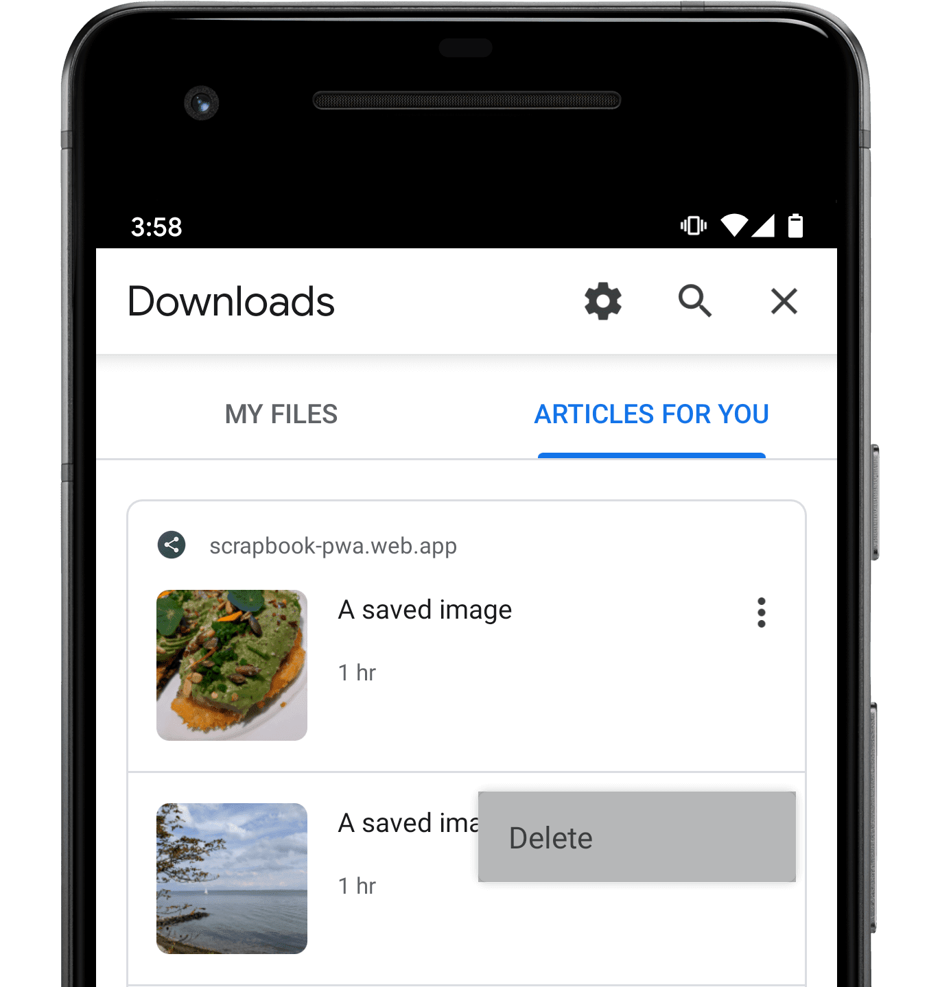 האפשרות 'מחיקה' בתפריט.