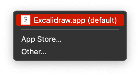 右键点击某个文件时显示的上下文菜单，其中“打开方式...”选项为 Excalidraw 项。