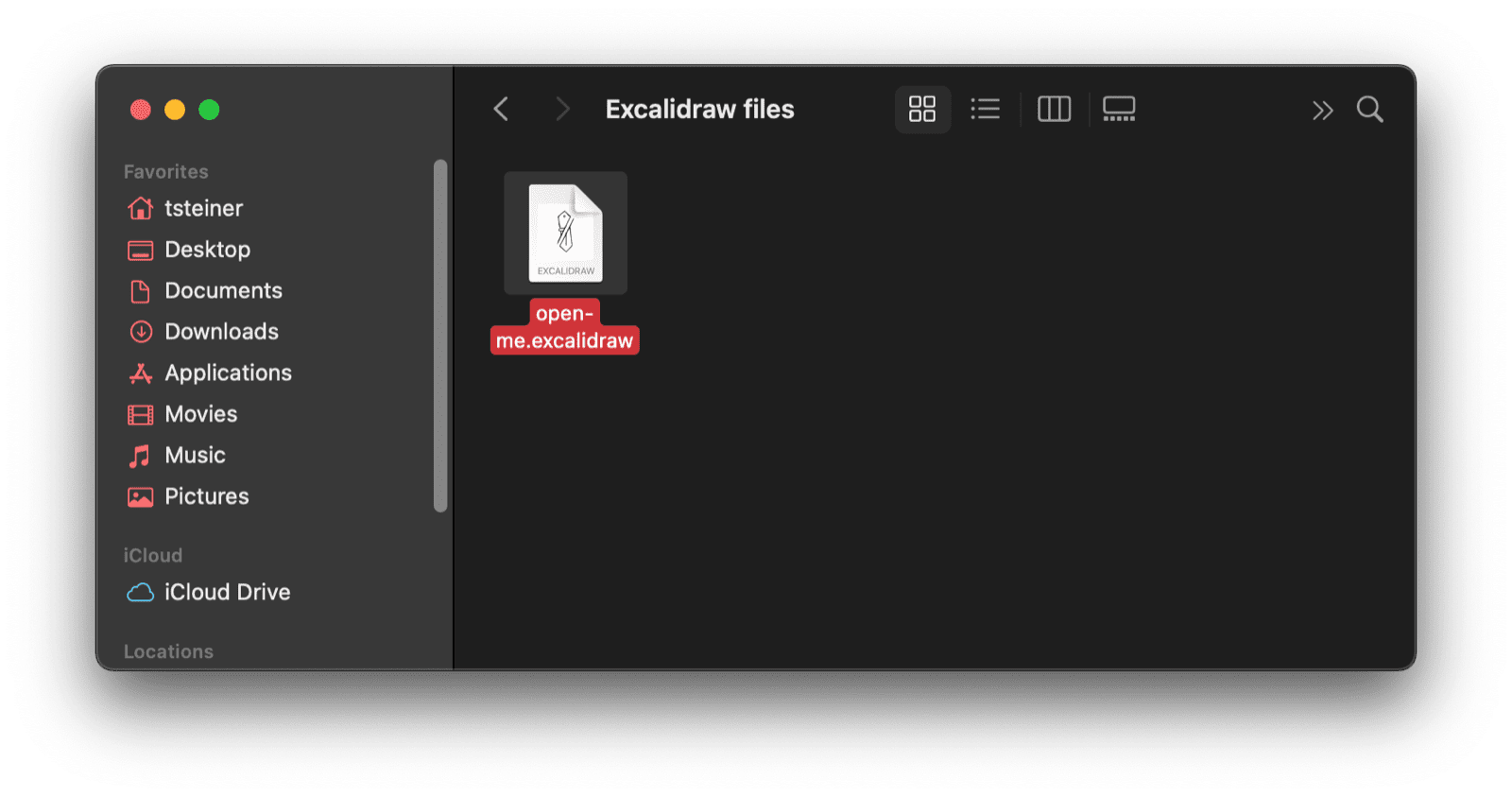 La ventana del buscador de macOS con un archivo Excalidraw.