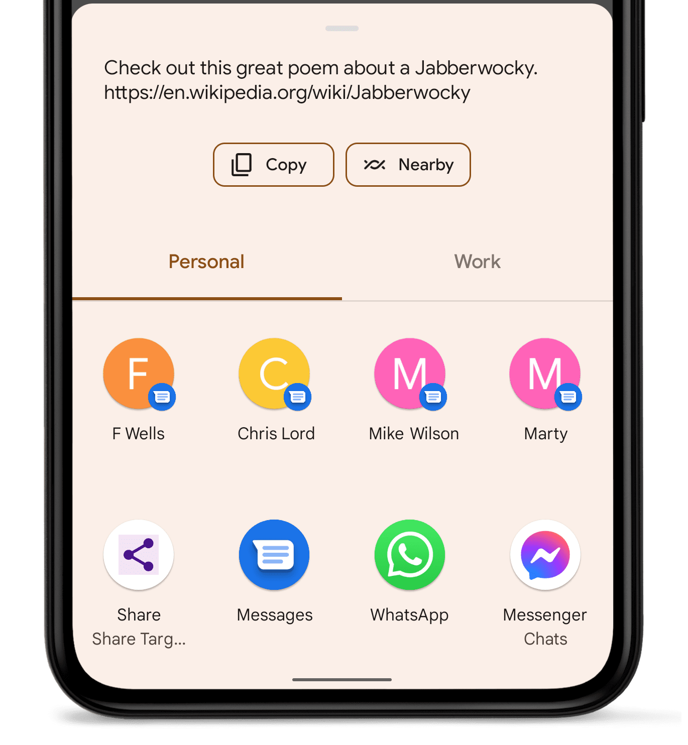 โทรศัพท์ Android ที่เปิดลิ้นชัก &quot;แชร์ผ่าน&quot;