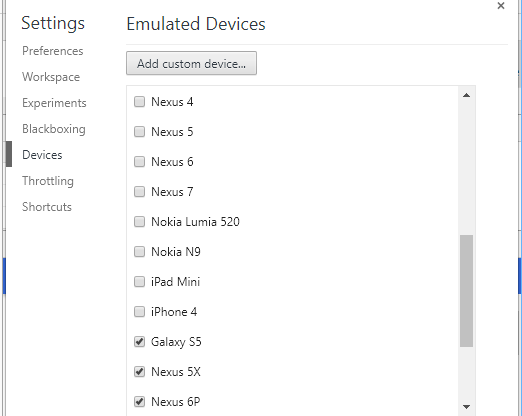 Captura de tela da configuração &quot;Dispositivos&quot;