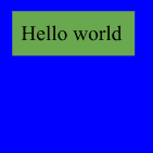 Un cuadro azul con las palabras &quot;Hello world&quot; dentro de un rectángulo verde.