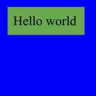 Kotak biru, dengan tulisan &#39;Halo dunia&#39; di dalam persegi panjang hijau.