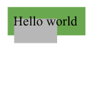 Zielony prostokąt z częściowo nałożonym szarym kwadratem i napisem „Hello world”.