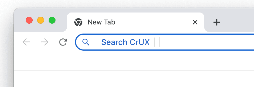 Screenshot della barra degli indirizzi di Chrome che mostra il comando &quot;Cerca CrUX&quot;.