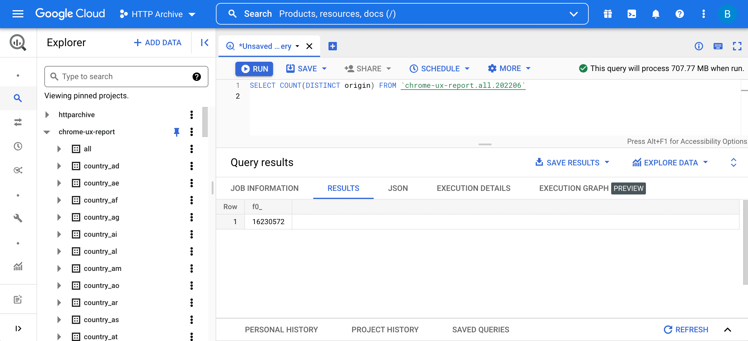 Enter a simple query into editor and press Run.