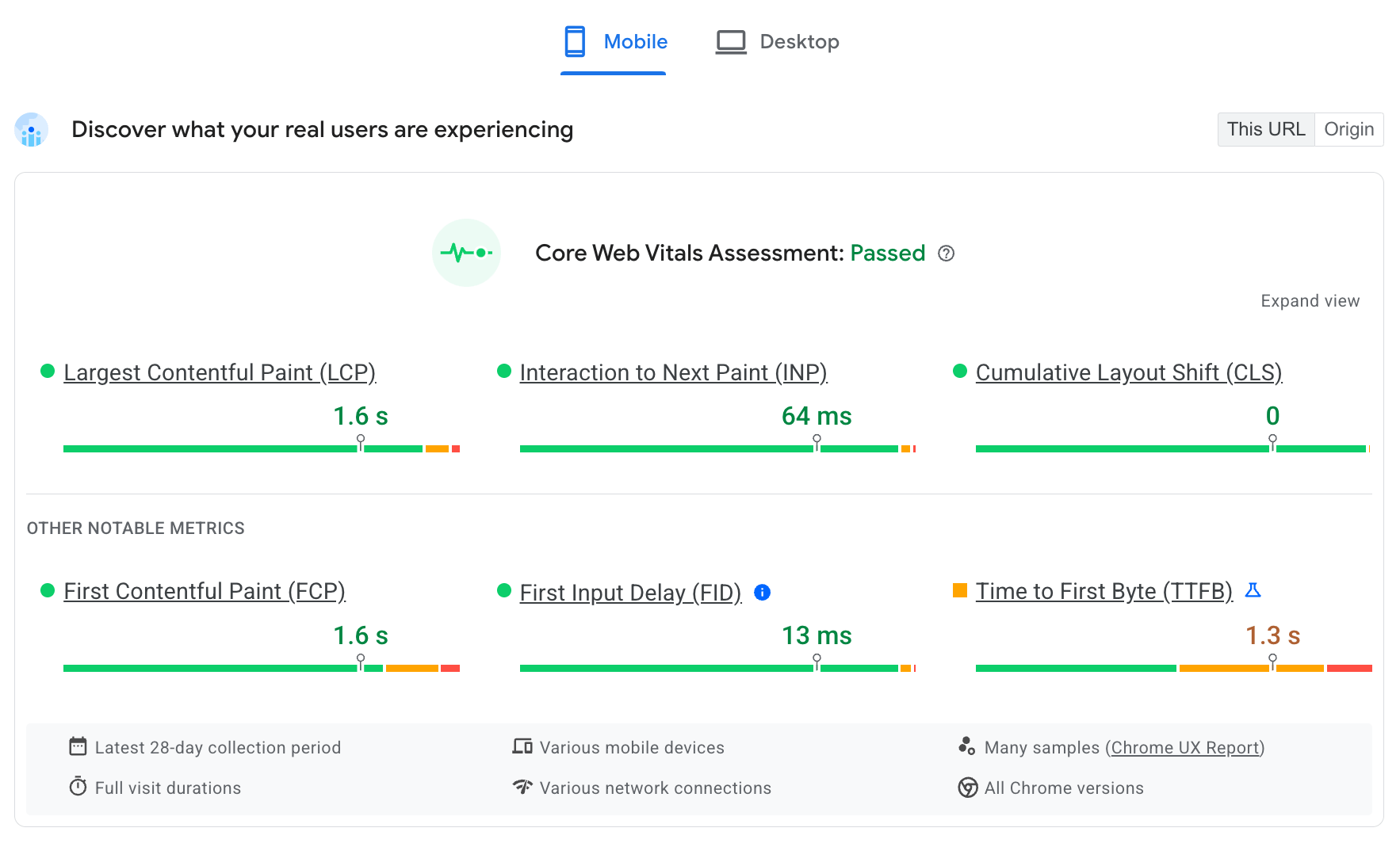 Dữ liệu trường từ CrUX trong PageSpeed Insights