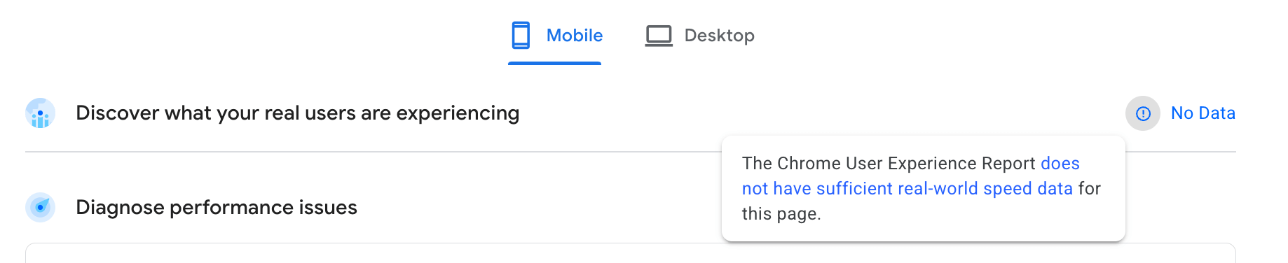 هیچ داده CrUX در PageSpeed Insights وجود ندارد