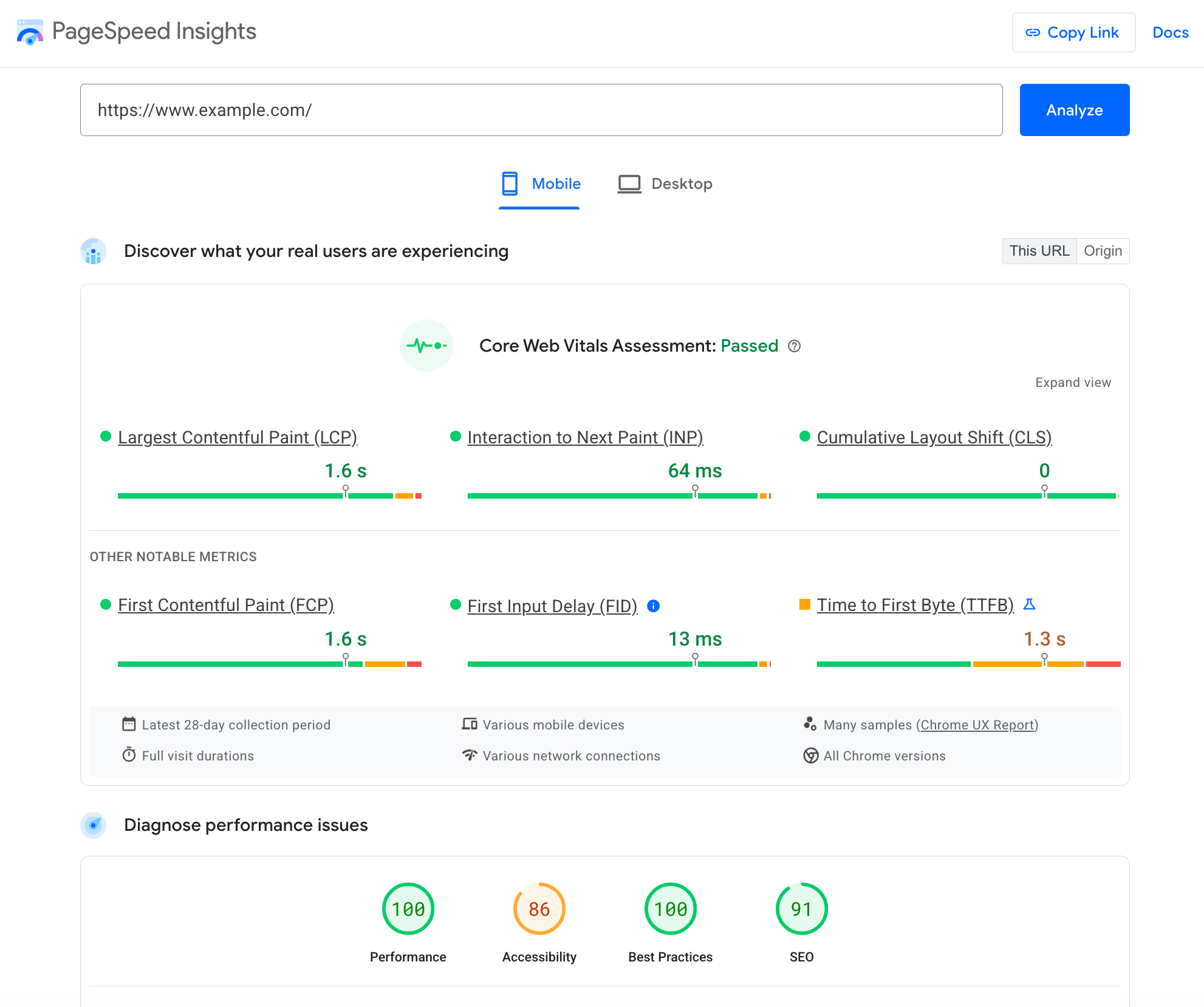 PageSpeed Insights 中來自 CrUX 的欄位資料