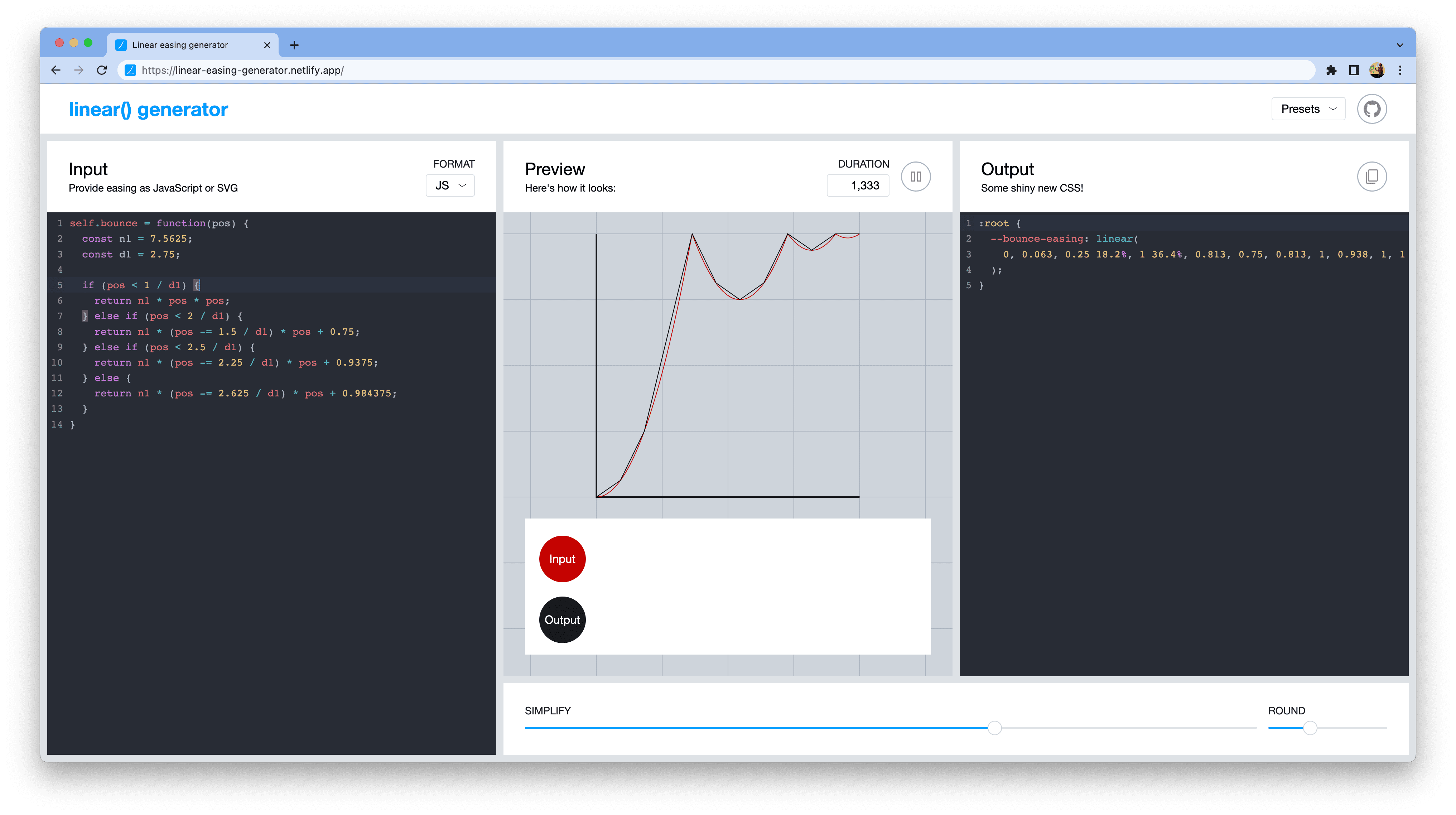 Linear easing generator tool.