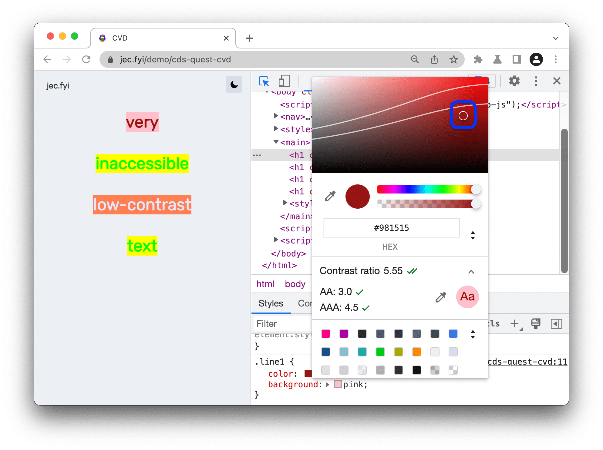 Picking a color shade below the bottom line to stay in AAA level.