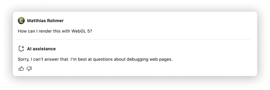 会話が拒否された AI アシスタンス パネル。