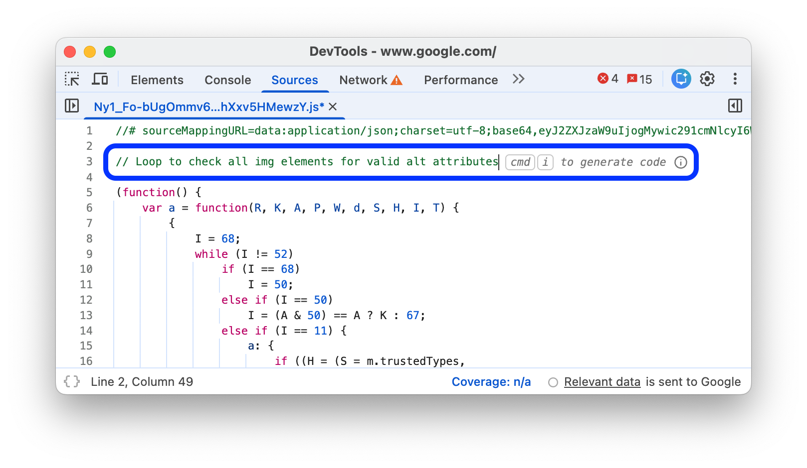 A prompt for code generation in a JavaScript comment.