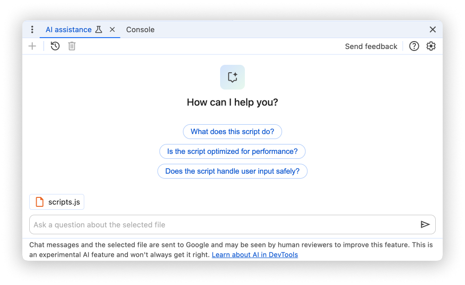 突出显示了示例提示的 AI 辅助面板。