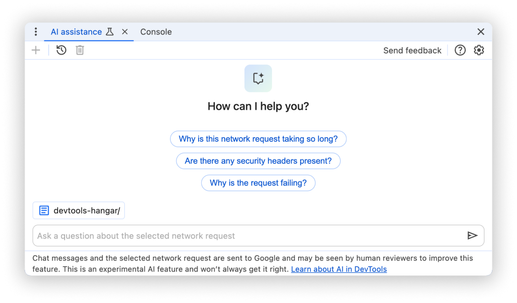 एआई से मदद पाने वाला पैनल, जिसमें उदाहरण के तौर पर दिए गए प्रॉम्प्ट को हाइलाइट किया गया है.