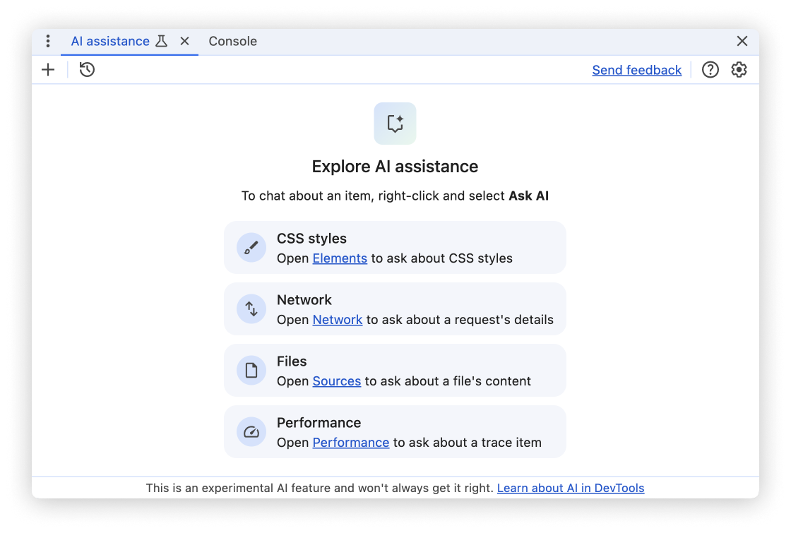 O painel de assistência por IA foi aberto no estado padrão.