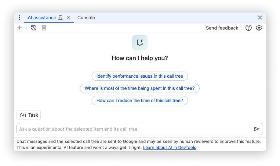 AI アシスタント パネル。プロンプトの例がハイライト表示されています。