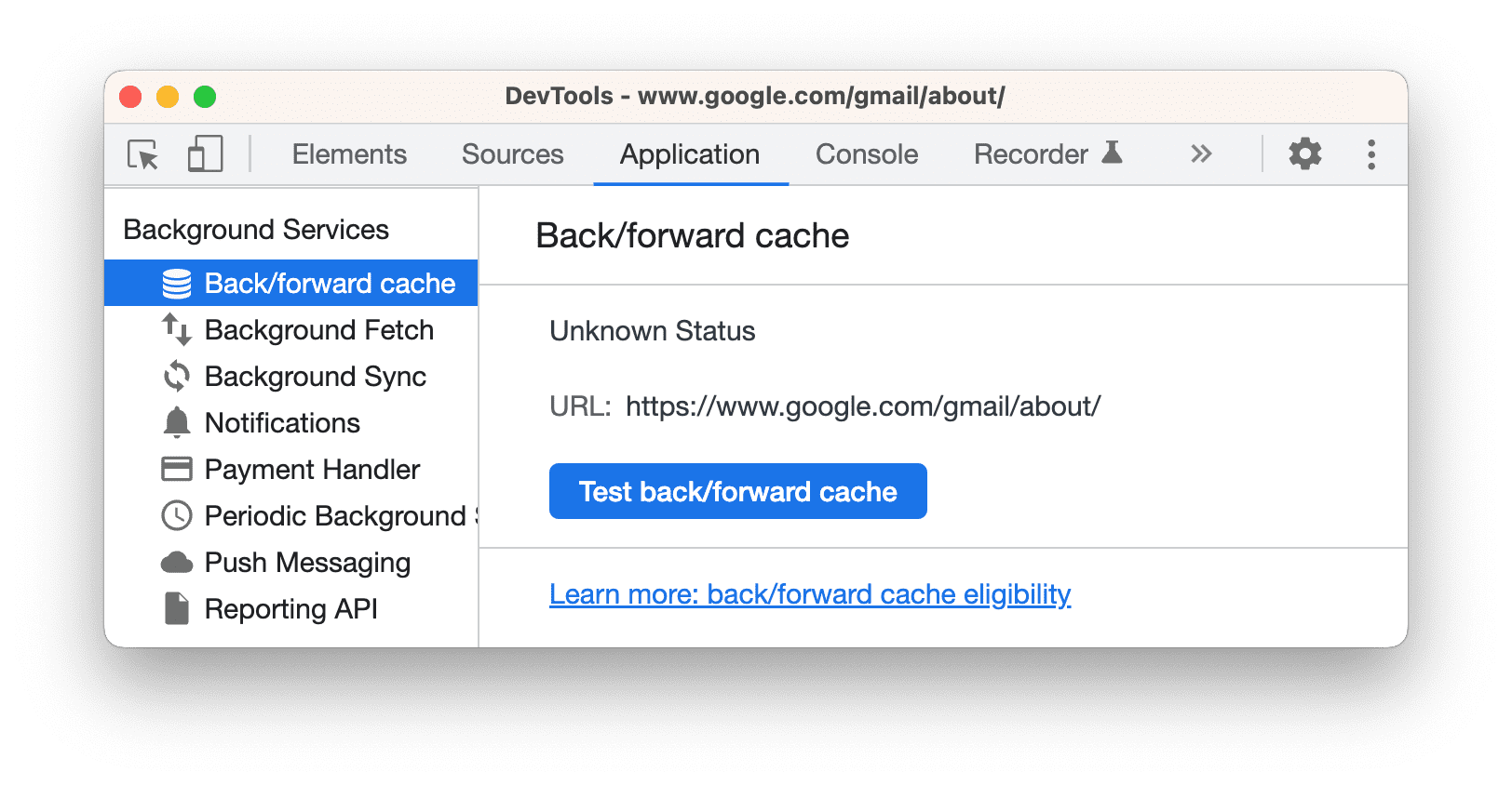 「Back/Forward Cache」分頁。