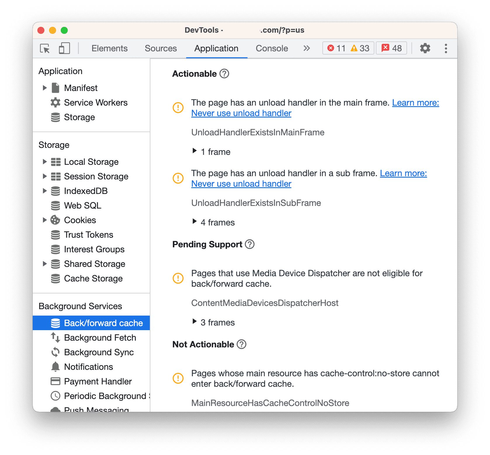 Komt niet in aanmerking voor back/forward-cache.