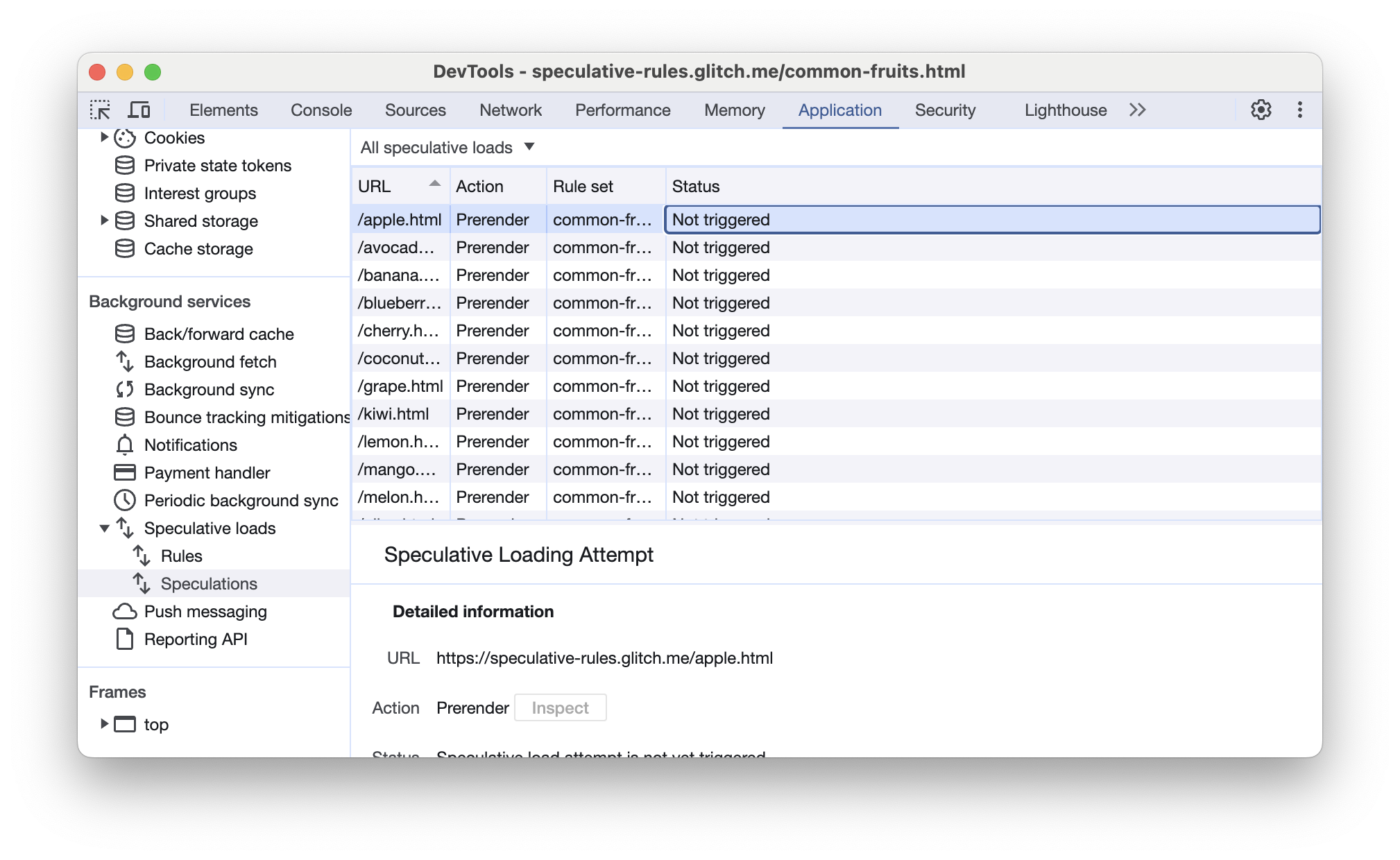 علامة التبويب "التخمينات" في Chrome DevTools مع عدد من عناوين URL التي لم يتم تشغيلها