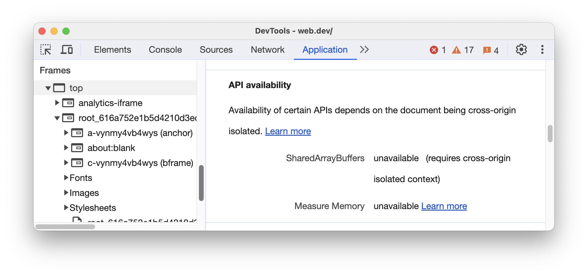 La sección de disponibilidad de la API