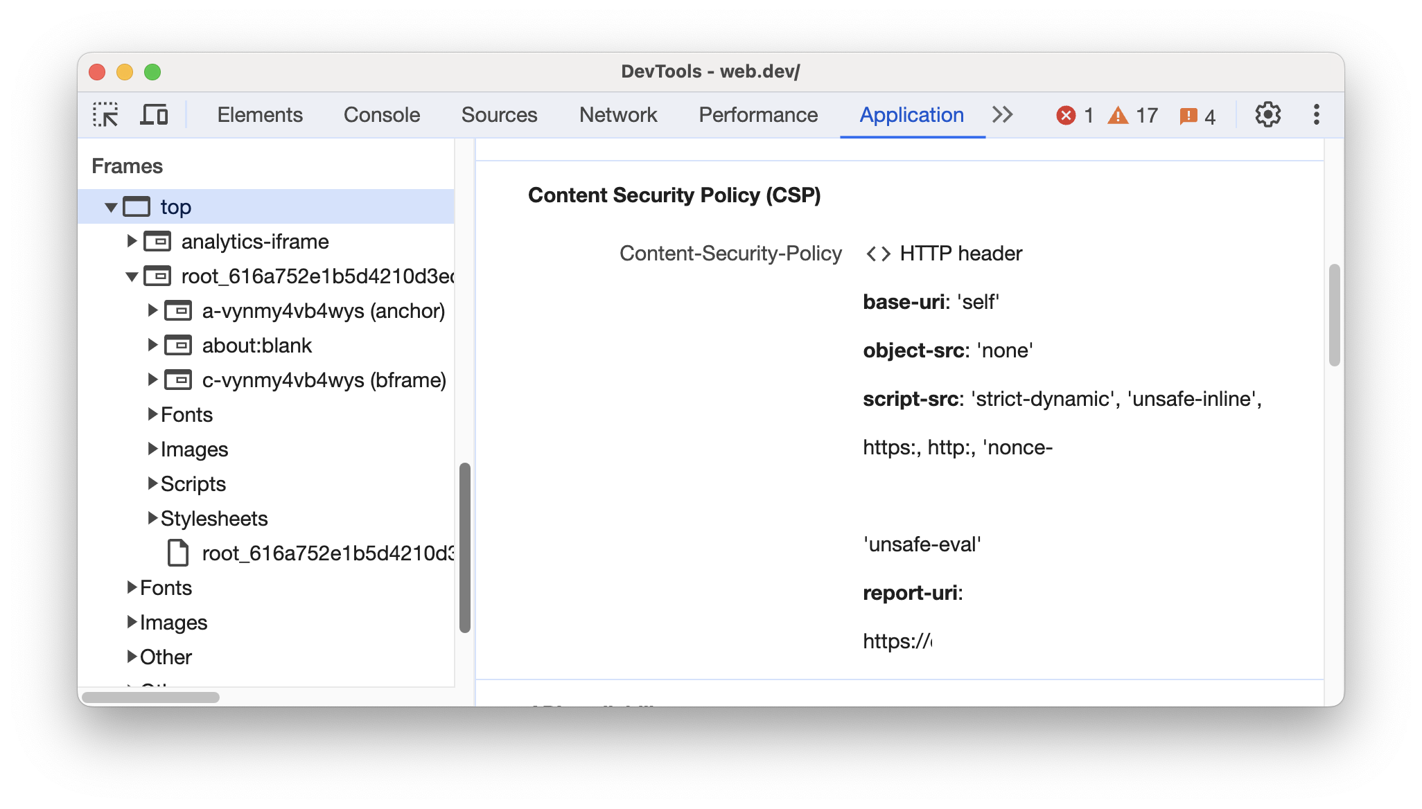 הקטע Content Security Policy‏ (CSP).