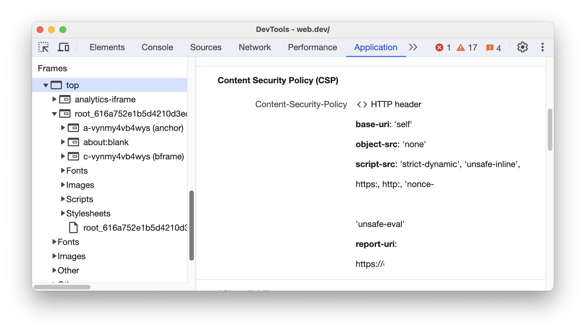 Sekcja Content Security Policy (CSP).