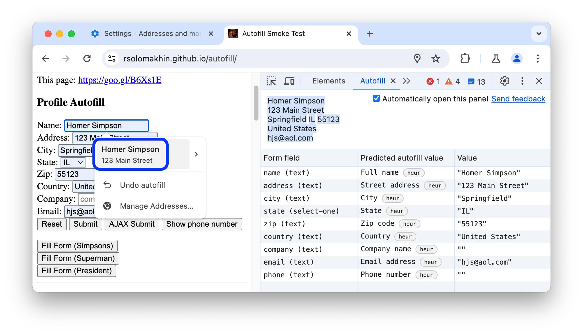 Une option de saisie automatique des données sélectionnée.