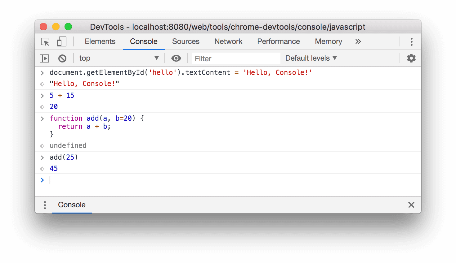 Apparence de la console après l&#39;évaluation des expressions ci-dessus.