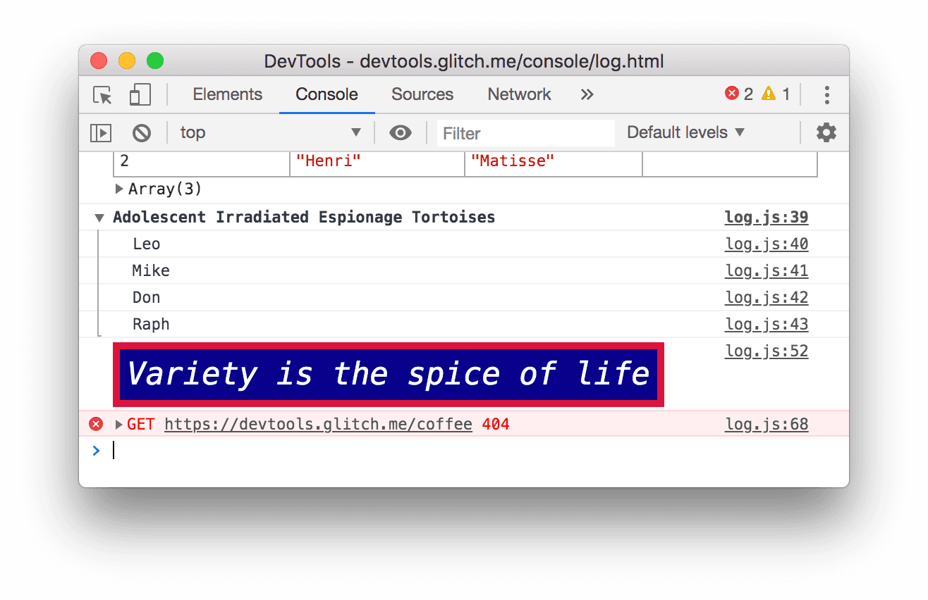 Ein 404-Fehler in der Console.