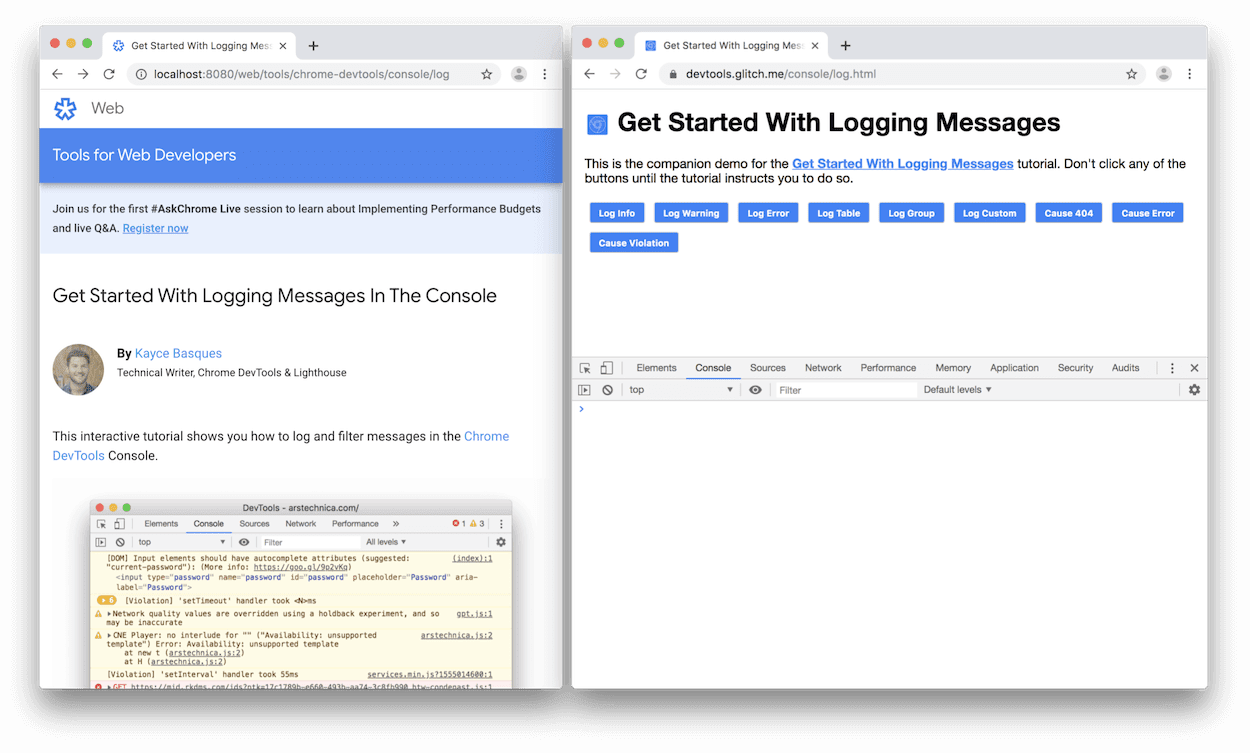 DevTools закреплены в нижней части демо-версии.