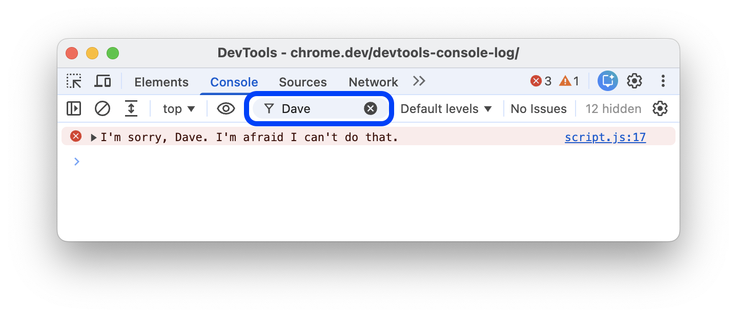 Filtering out any message that does not include `Dave`.