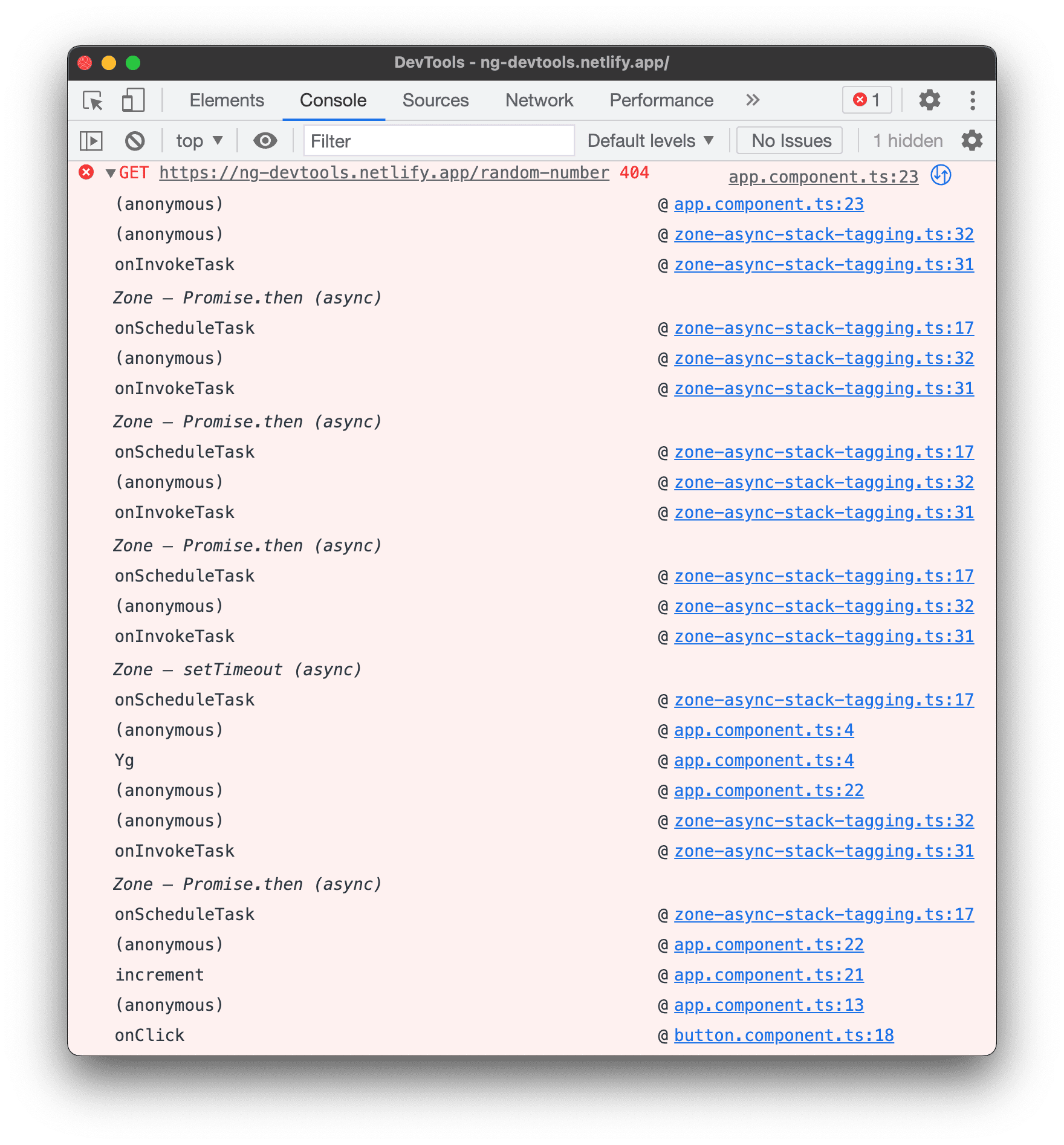 Stack trace assíncrono.