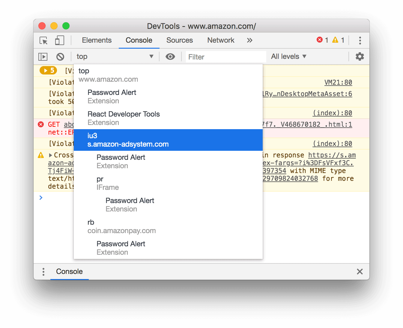 การเลือกบริบท JavaScript อื่น