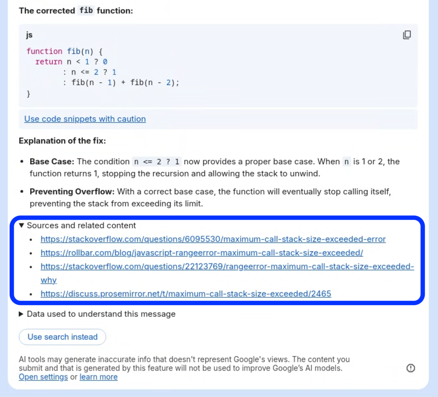 Rozwinięta sekcja „Źródła i powiązane treści”.