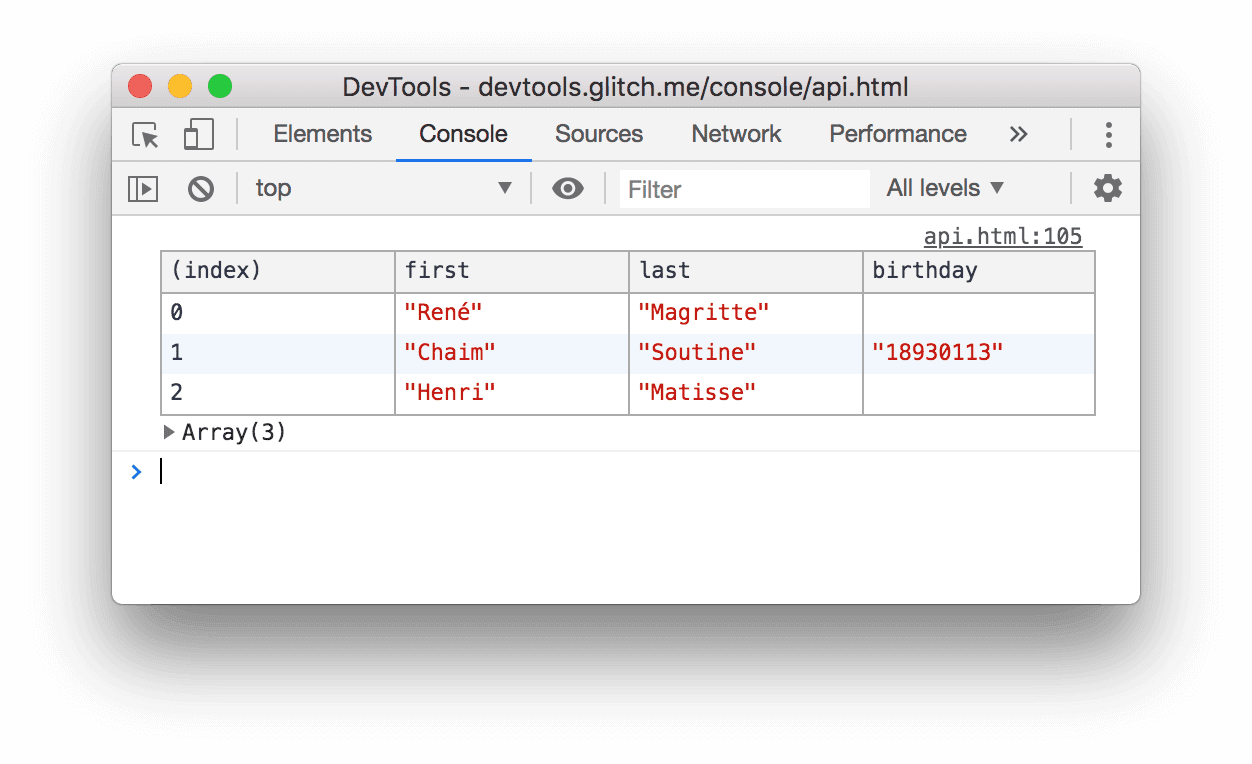 Exemple de méthode table().