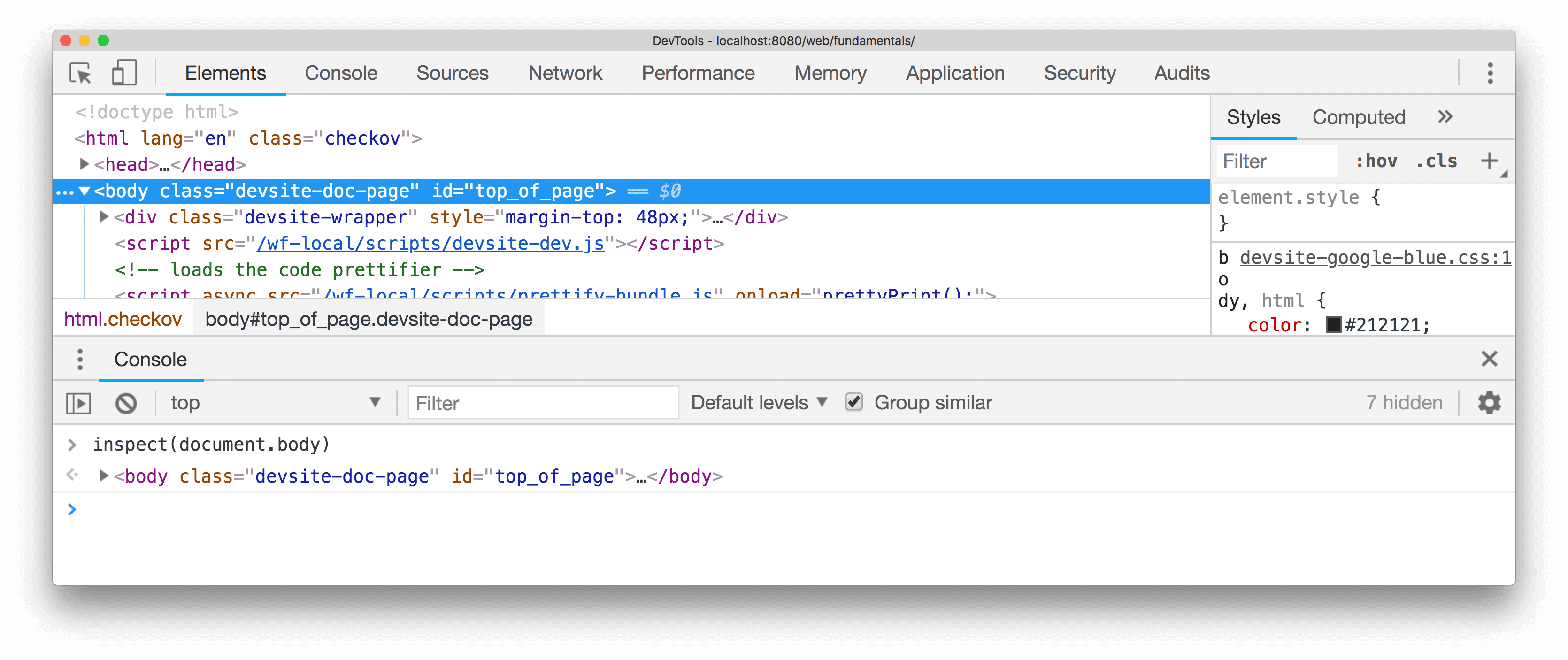 inspect() ব্যবহার করে একটি উপাদান পরিদর্শন করা।