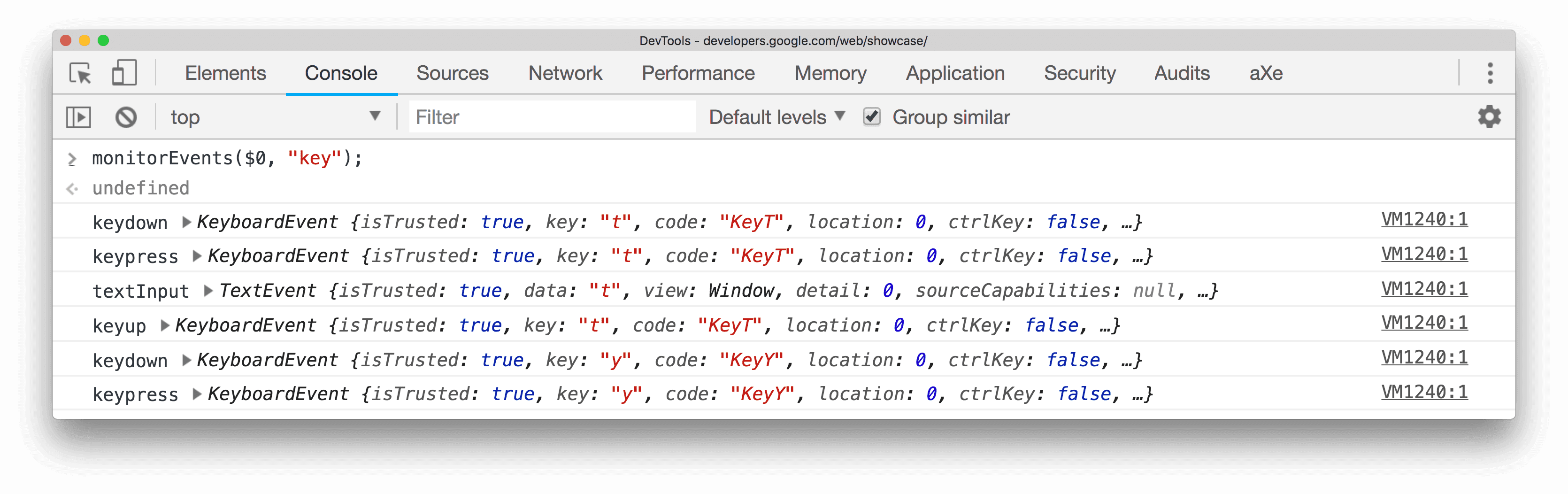 Monitoramento de eventos principais.