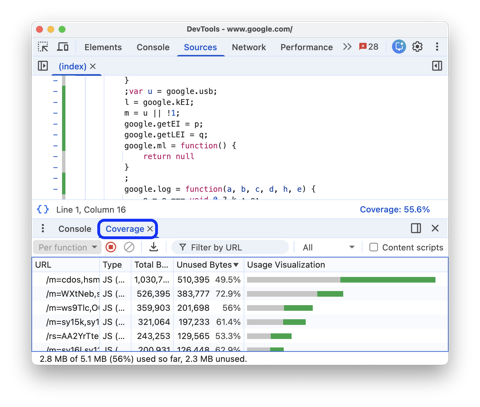 覆盖率:找出未使用的 JavaScript 和 CSS | Chrome DevTools | Chrome for Developers