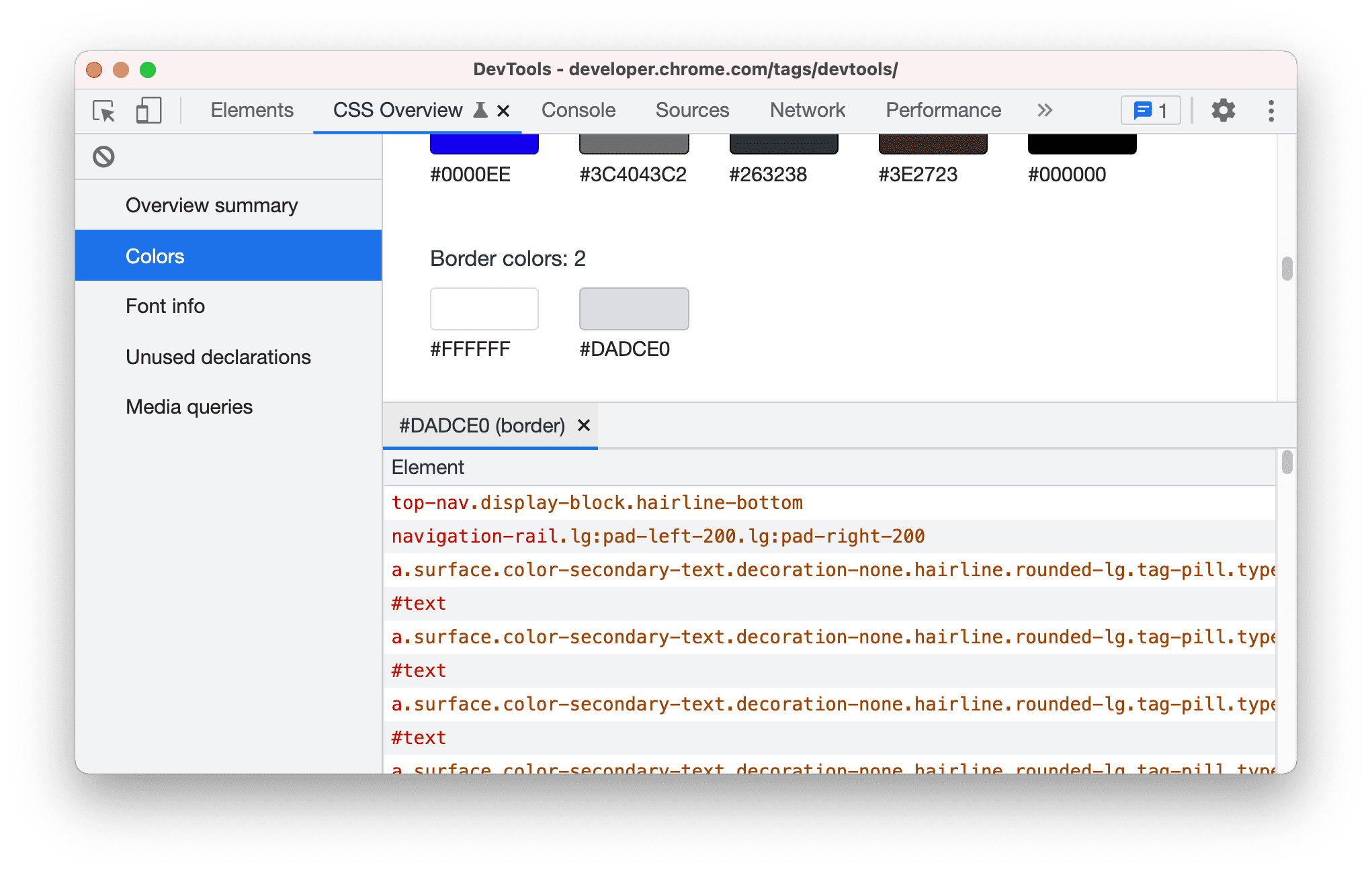 色を使用する要素のリスト。