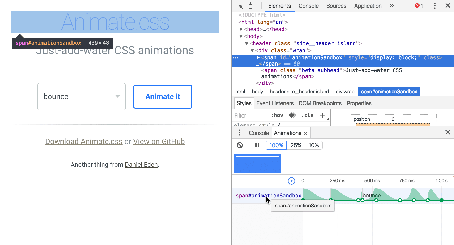 Passare il mouse sopra un&#39;animazione per evidenziarla nel viewport.