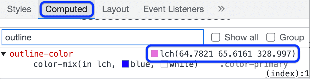 color-mix() işlevinin hesaplanan değeri.