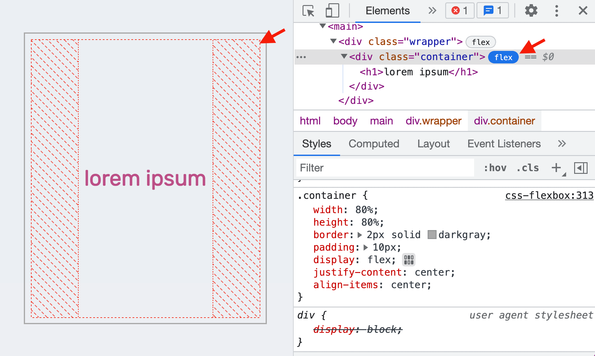 Ändern Sie „Justify-Content“ in „Flex-End“.