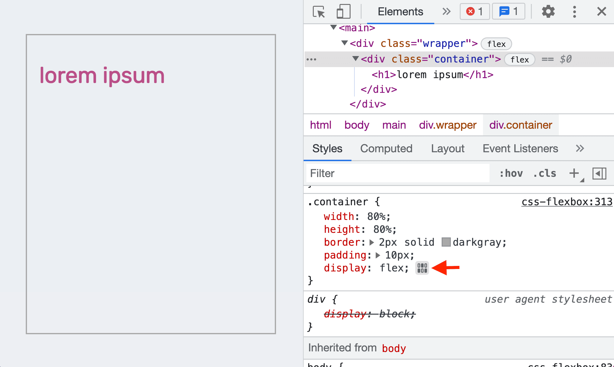 pulsante dell'editor di Flexbox