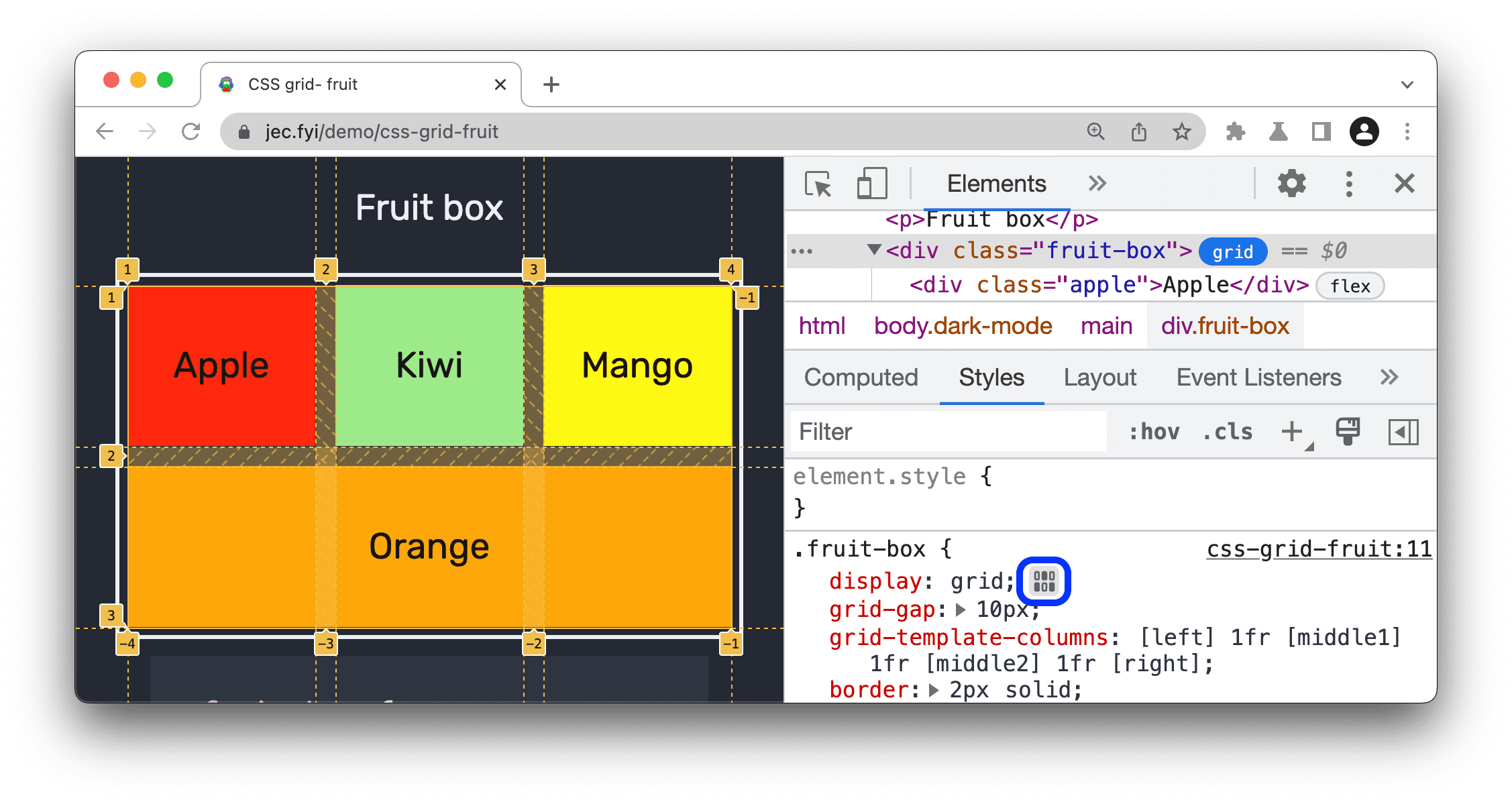 الزر &quot;Grid Editor&quot; (محرِّر الشبكة).