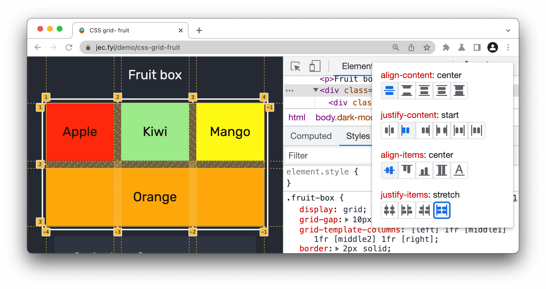 Setting CSS properties.